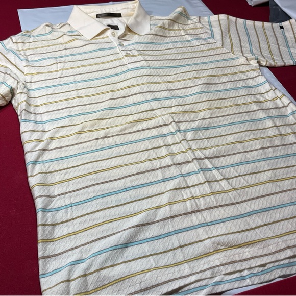 Tiger Woods Golf POLO Shirt beige Tan Blue Horizontal Striped Cotton mens
Medium - Picture 16 of 16